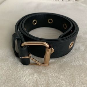 NWOT Black Pleather Gold Grommet Belt